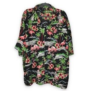Pacific and Co Hawaiian Shirt Hibiscus Flowers Flamingos Short Sleeve Mens XXL